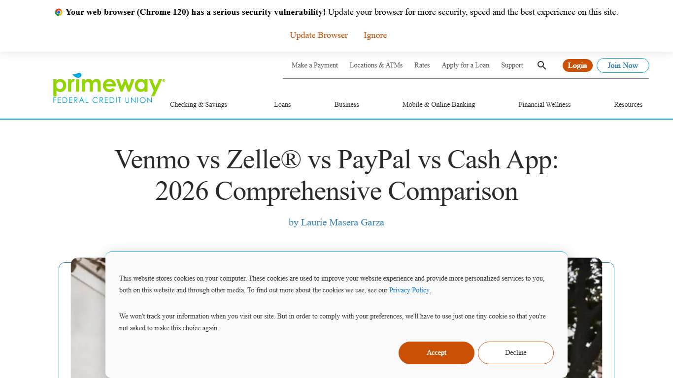 Venmo vs Zelle® vs PayPal vs Cash App: 2026 Comprehensive Comparison | PrimeWay Federal Credit Union
